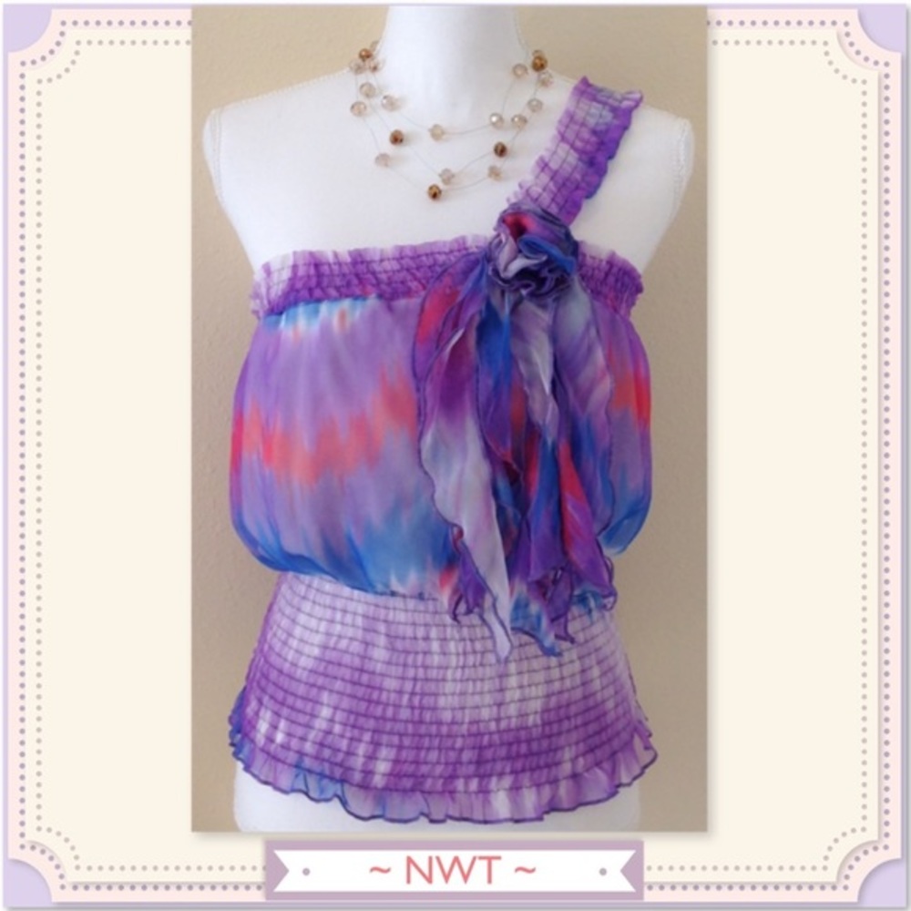 🆕1 Shoulder Purple Ombré Top w/Rosette Tassel NWT